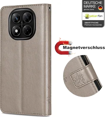 Produktbild von Hülle für Xiaomi Redmi Note 14 Pro 4G, Handy Tasche Handyhülle Wallet Case Flip Cover in Grau