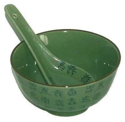 Produktbild von 39 Kleine Matcha Reis- oder Teeschale Celadon grün mit Löffel