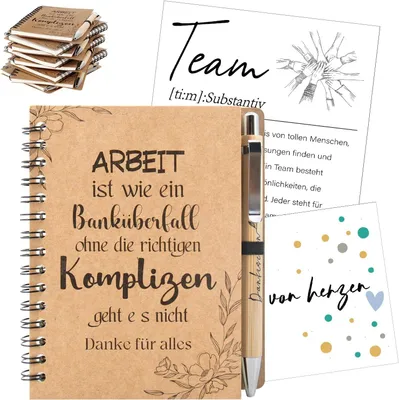 Productafbeelding van Dankjewel cadeau voor collega's A6 notitieblok - 8 sets - Teamkaarten afscheidskaarten balpen met gravure Bedankt