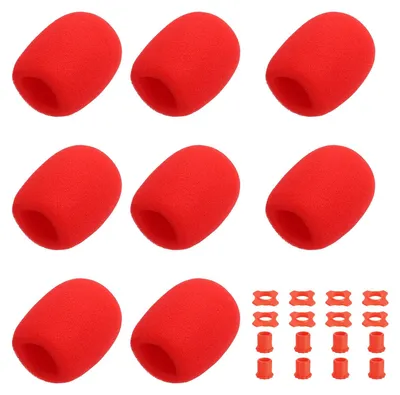 8 Mikrofon-Schaumstoffabdeckungen mit Silikonringen, rot