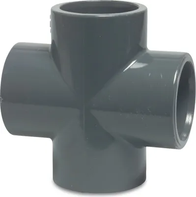 Produktbild von Mega Kreuzstück PVC-U 63 mm Klebemuffe 16 bar, grau