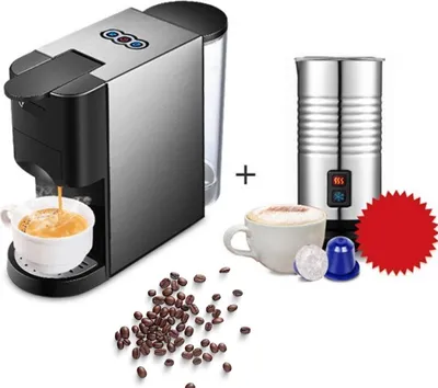 Obrázok produktu pre Kávovar 4 v 1 - S napeňovačom mlieka - Pre Nespresso a kávové kapsuly - Prenosný a všestranný
