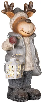 Produktbild von HOMCOM Weihnachtsdeko 52 cm Rentier mit Laterne Weihnachtsfigur mit LED-Licht