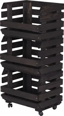 Zdjęcie produktu dla STOLMAK Drewniana Skrzynka na Owoce na Kółkach 37x79x30 cm Regał na Warzywa i Ziemniaki 3 Poziomy Czarna