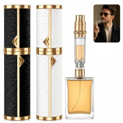 Produktbild von Parfümzerstäuber nachfüllbar 2er Set, 5 ml Mini Parfümflasche aus Leder, auslaufsicher, für Reisen und Handgepäck