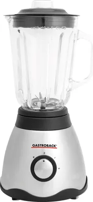 A studio shot of a Gastroback blender against a white background.