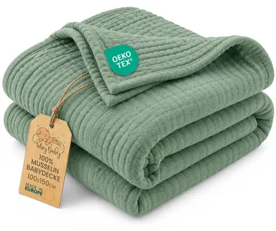 Produktbild von Musselin Decke Baby 100x150 cm Sommerdecke Musselindecke Babydecke Salbeifarbe
