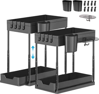 Produktbild von Unterschrank-Organizer mit 8 Haken, höhenverstellbar, für Küche und Bad