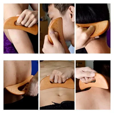 Produktbild von Gua Sha Massagegerät aus Buchenholz – Lymphdrainage Werkzeug für Gesicht, Nacken und Körper, 19 cm