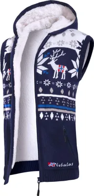 Productafbeelding van Nebulus Norweger Weste, teddyvacht, model NORVEST, heren, B-kwaliteit, warme vest, met imitatiebont, artikelnummer P6433, heren, marineblauw-wit, maat L