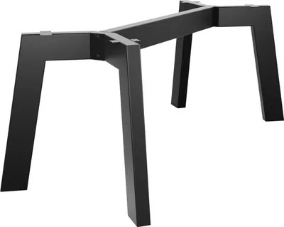 A black metal table base on a white background.