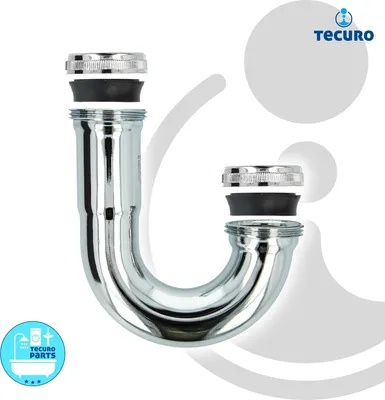 Produktbild von tecuro Siphonbogen Ø 32 mm, komplett mit Verschraubungungen 1 1/4 Zoll und Dichtungen, Messing verchromt