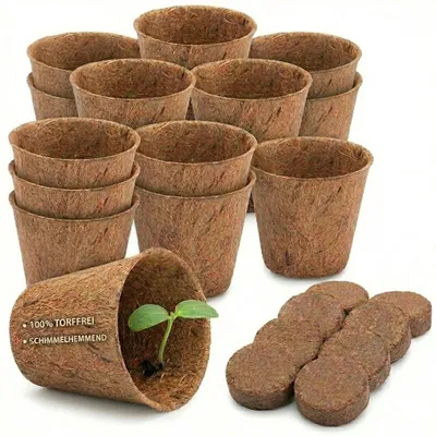 Obrázek produktu pro Kokosové květináče na pěstování - Bez rašeliny - Ø 6 cm - 0,05 l - 20 kusů