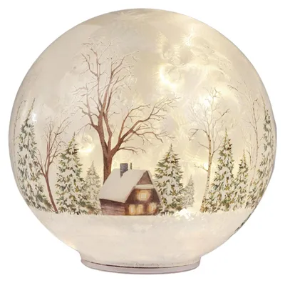 Produktbild von LED Dekoobjekt Kugel Winterlandschaft geeist DREHEND ⌀ 20cm Glas Timer Formano