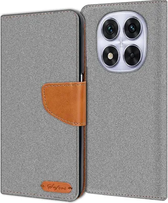 Produktbild von Conie Jeans Style Klapp Tasche für Xiaomi Redmi Note 14 Pro Plus 5G Kartenfach Hülle Rundumschutz in Grau