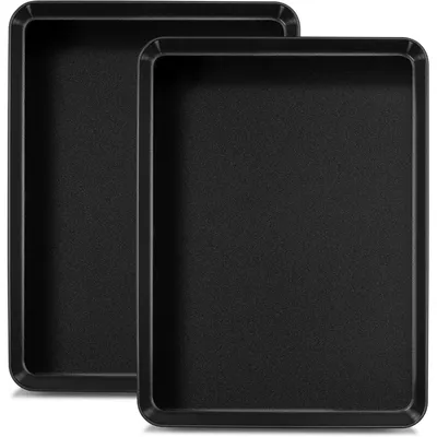 Image de Lot de 2 plaques de cuisson antiadhésives, dimensions 31,6 x 24,5 x 2,5 cm, en acier au carbone