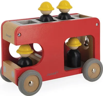 Produktbild von Janod Bolid - Feuerwehrwagen Holzspielzeug mit Leiter und Feuerwehrmännern