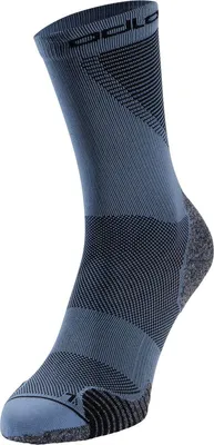 Blau-schwarze Odlo Ceramicool Socke mit feinem Muster und grauem Fersenbereich