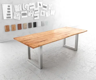 Produktbild von DELIFE Esstisch Edge 240x100cm Akazie Natur Edelstahl breit Live-Edge