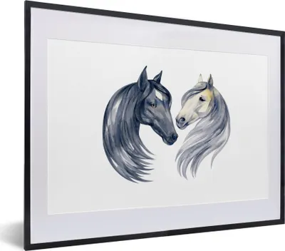 Produktbild von MuchoWow® MuchoWow® Gerahmtes Poster Pferde - Aquarell - Mähnen - Mädchen - Kinder - Mädchen 40x30 cm - Poster mit zchwarzem Bilderrahmen - Bilderrahmen - Poster im Rahmen