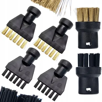 Productafbeelding van Borstelset Vervanging – 6 Stuks, 2 Rond + 4 Vlak | Messing en Synthetisch Haar | Compatibel met Stoomreiniger Kärcher SC1–SC5