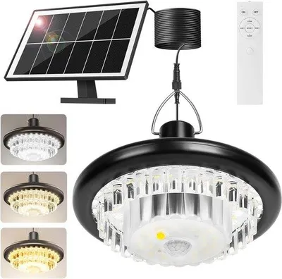 Immagine prodotto di Illuminazione solare a LED con 248 LED, 3 livelli di regolazione, sensori di movimento, 3 temperature di colore, illuminazione a 360°, per giardini, garage, casette da giardino e altre applicazioni.