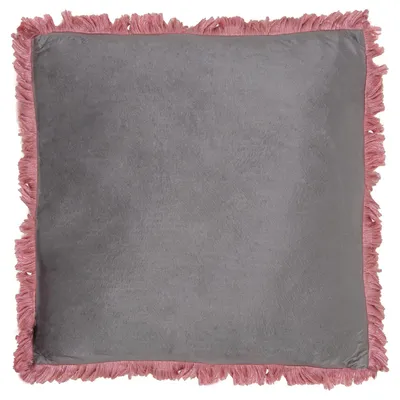 Samtkissen 45x45 cm, doppelseitig, grau/rosa mit Fransen