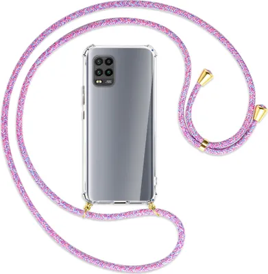 Produktbild von Handykette Backcover-Schutzhülle mit Band (Metall goldfarben) für Xiaomi Mi 10 Lite 5G (Zoom) - lila/rosa/blau