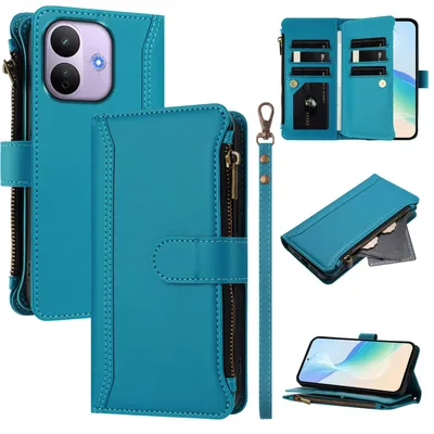 Produktbild von Handyhülle für Xiaomi Redmi Note 17 Pro 5G Reißverschluss Geldbörse Kunstleder Klapphülle mit Kartensteckplatz, Ständer, Handschlaufe Blau