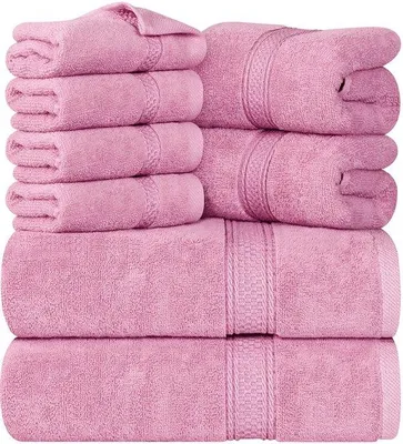 Productafbeelding van Unyqoos® handdoekenset, 8-delig – 2x 69x137 cm badhanddoeken, 2x 41x71 cm handdoeken, 4x 30x30 cm washandjes, gemaakt van 100% ringgesponnen katoen, met ophangoogjes
