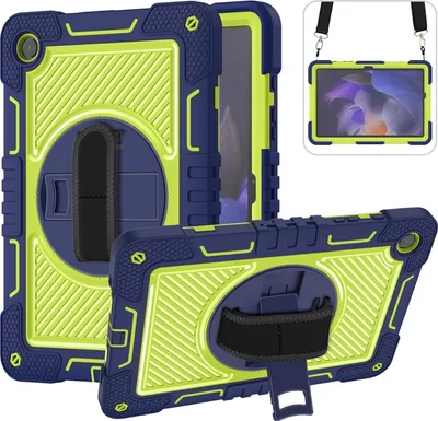 Immagine prodotto di Per Samsung Galaxy Tab A9 Plus stand-up all'aperto ibrido blu / verde 360 gradi con custodia tablet cinghia di tenuta