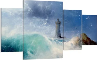 Produktbild von Bild auf Leinwand - Leinwandbild - Leuchtturm Meer - 160x90cm - Wand Bild - Wanddeko - Wandbilder - Leinwanddruck - Bilder - Kunstdruck - Wanddekoration - Leinwand bilder - Wandkunst - DL160x90-3576