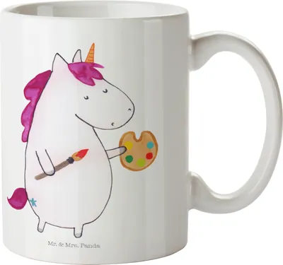 Produktbild von Mr. & Mrs. Panda Plastikbecher Einhorn Künstler - Weiß - Geschenk, Maler, Einhörner, Unicorn, Malen, Outdoor Becher, Welt, Kindertasse, Englisch, Haferl, Pott