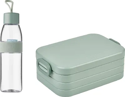 Productafbeelding van Mepal - Take a Break midi + drinkfles Ellipse 500 ml - Nordic Sage - Lunchbox met compartiment - ideaal voor maaltijdvoorbereiding - geschikt voor koolzuurhoudende dranken - lekvrij - gemaakt van breekvaste materialen, promotieset