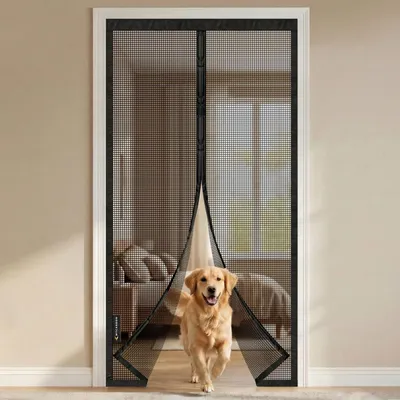 Productafbeelding van PREMIUM Glasvezel vliegenhor voor balkondeur met magneetsluiting – Insektenscreen voor balkondeur – Zwart, afmeting 100x220 cm
