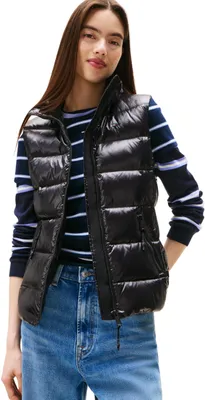 Produktbild von Tommy Jeans Damen Weste Slim Zip Print Down mit Stehkragen, Schwarz (Black), L