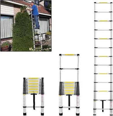 Imagen del producto de Silecomplaza, escalera telescópica de 3,8 metros, extensible, de aluminio, con 13 peldaños