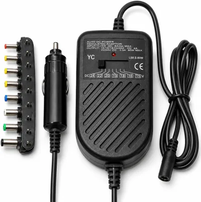 Produktbild von Autoladegerät 12V zu 15-24V DC-Adapter, 80W, mit 8 DC-Steckern