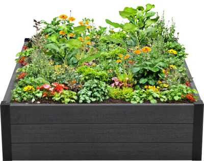 Produktbild von Hochbeet Beeteinfassung mit Wühlmausgitter 100x100x28,5 cm ca. 260 Liter Holzoptik robust stabil Komposter