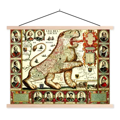 Produktbild von MuchoWow® Textilposter Historische Karte der alten Niederlande 150x113 cm mit holzfarbenen Rahmen - Poster
