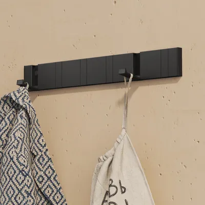 Produktbild von doporro Garderobenhaken Wand Moderne Wandgarderoben aus Aluminium Garderobenleiste klappbar kleiderhaken mit 6 Beweglichen Haken Wandhaken Schwarz
