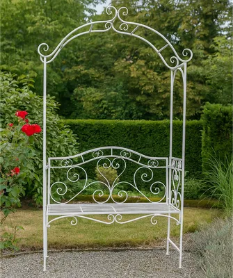 Produktbild von Romantische Gartenbank mit Rosenbogen aus Metall Celia