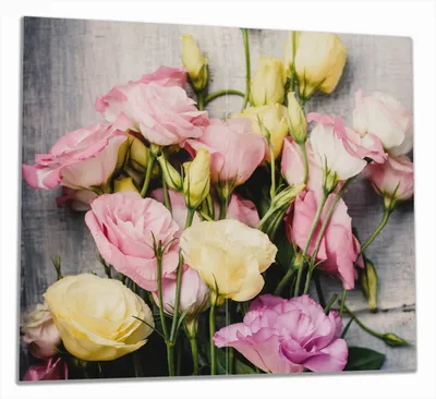 Produktbild von Wallario Herdabdeckplatte aus Glas, Größe 60 x 52 cm 2-teilig, Motiv Gelbe und rosane Rosen
