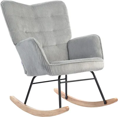 Image de Fauteuil à bascule - Fauteuil à bascule avec accoudoirs - Fauteuil de salon - Fauteuil relax - Gris clair - Revêtement en velours