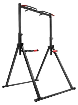Image de Barre de traction réglable - Station d'entraînement autoportante - Charge maximale : 200 kg - Pliable - Hauteur réglable de 1,75 à 2,3 mètres - Avec barres de dips/parallèles - Noir