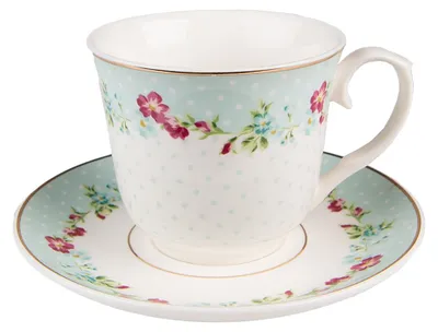 Immagine prodotto di Tazza Clayre & Eef con piattino 250 ml Bianco Verde Porcellana Fiori