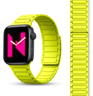 Obrázek produktu pro Náramek Nexus pro Apple Watch Ultra/SE/10/9/8/7/6/5/4/3/2/1, magnetický silikonový náramek s drážkou - 42/44/45/46/49 mm, neonově žlutý