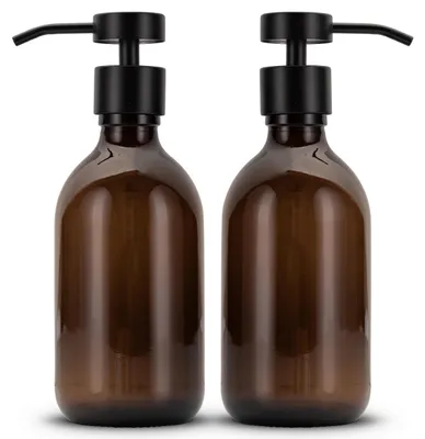 Immagine prodotto di Set di 2 dispenser per sapone in vetro con pompa in acciaio inossidabile