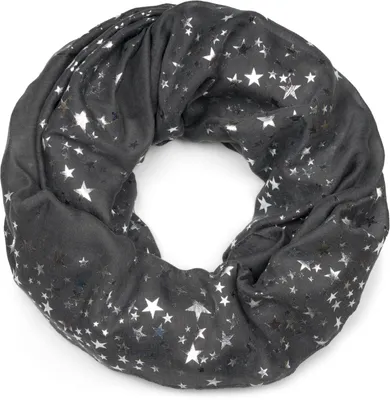 Produktbild von styleBREAKER Damen Loop Schal mit Metallic Sterne Print | Glitzer Schlauchschal ca. 89 x 75 cm | Leichter Rundschal für Frühjahr & Herbst