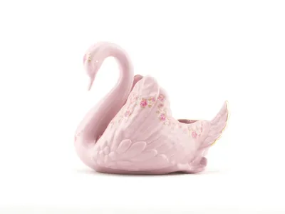 Obrázek produktu pro Labuť – malá, růžový porcelán, kytičky, Leander